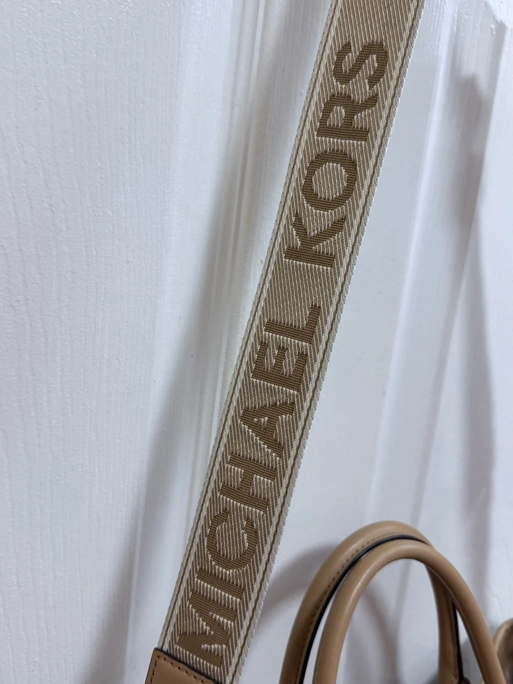 Michael Kors Luisa Logo Medium Satchel in Tan